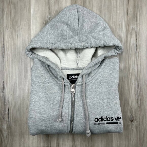 Adidas Hoodie Mens L Large Gray Built For Purpose 14.01 oz Cotton Active - Picture 1 of 14